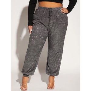 Plus Drawstring Waist Glitter Pants